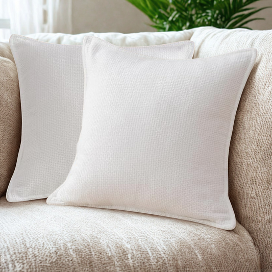 FSJfam Textured Chenille Set of 2 White Throw Pillow Covers - Pillowcase for Bedroom and Livingroom Decor