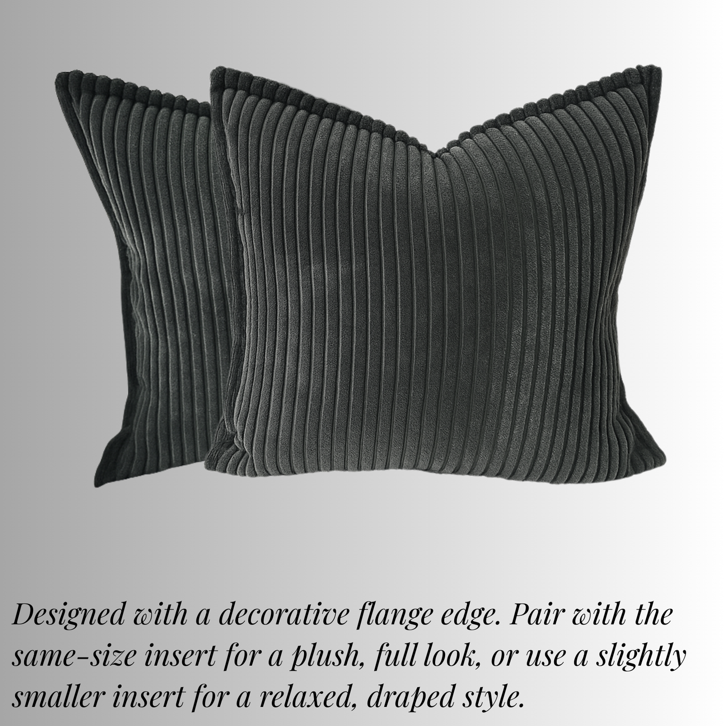 Corduroy Dark Gray Throw Pillow Covers – Set of 2 Pillowcases for Bedroom and Living room Decor
