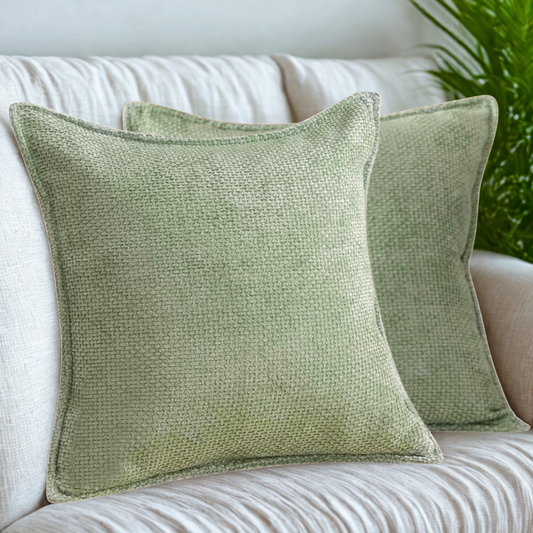FSJfam Textured Chenille Set of 2 Light Green Throw Pillow Covers Pillowcases for Living room and Bedroom Decor