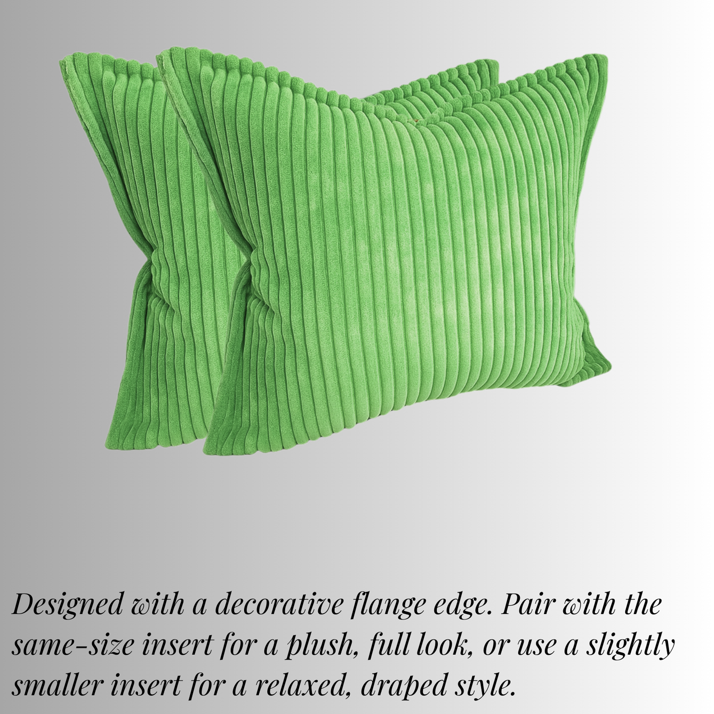 FSJfam Corduroy Throw Pillow Covers Green Set of 2 Strpied Cushion Covers For Sofa Bed Livingroom Decor