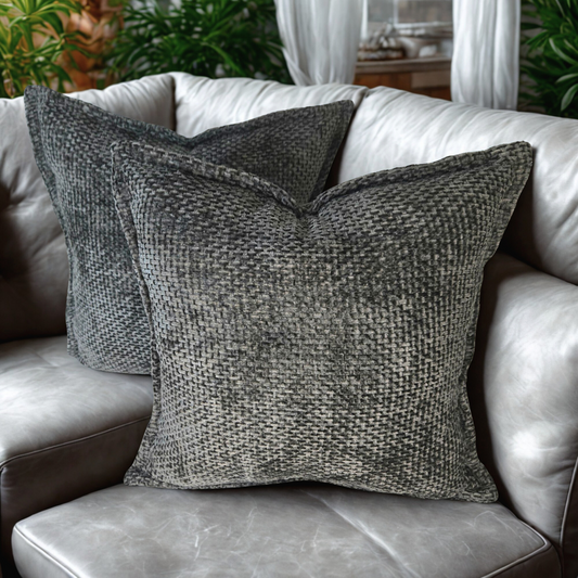 FSJfam Textured Chenille Set of 2 Charcoal Black Throw Pillow Covers Pillowcases for Livingroom and Bedroom Decor