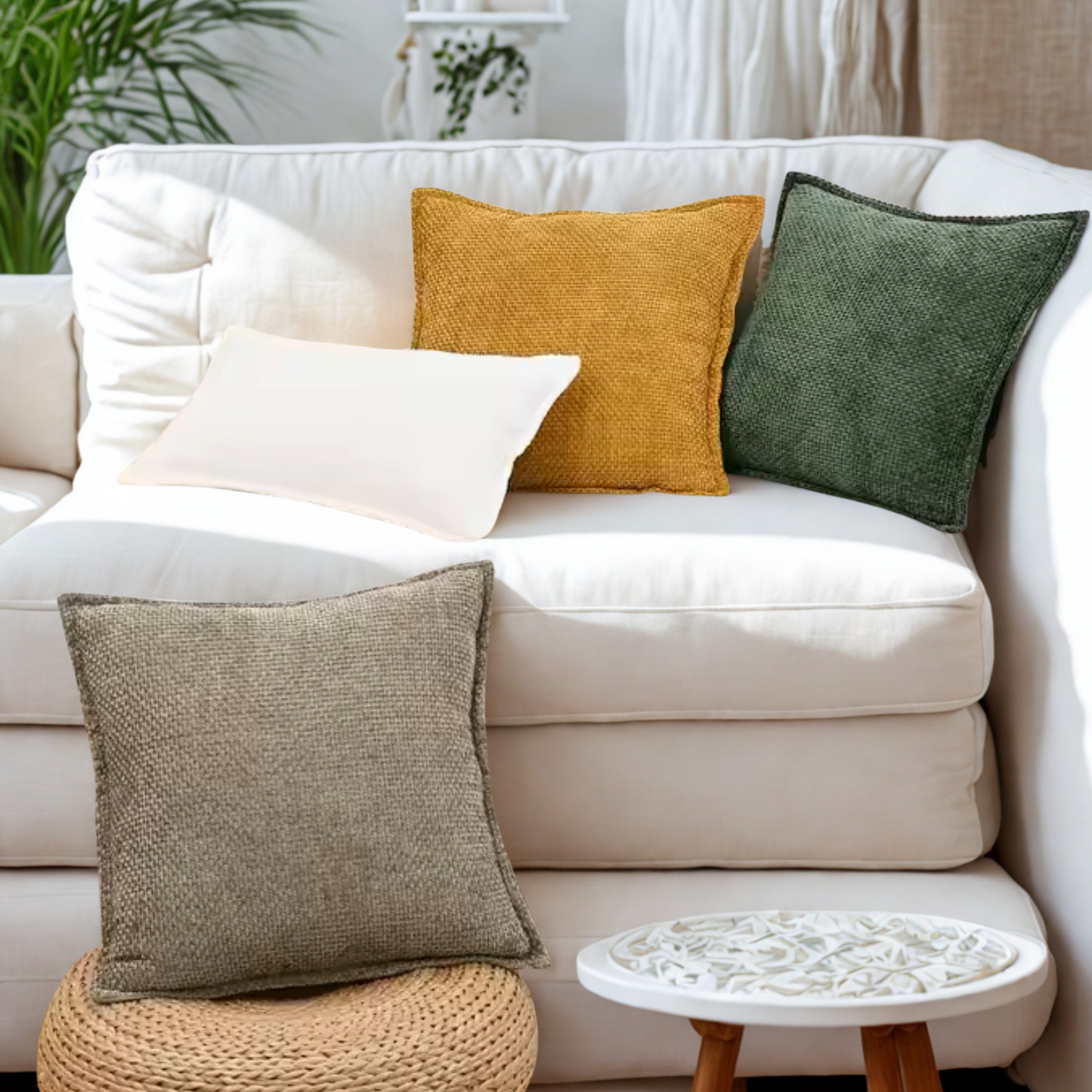 Textured Chenille Set of 2 Light Gray Throw Pillow Covers – Soft Texture, Boho Home Décor