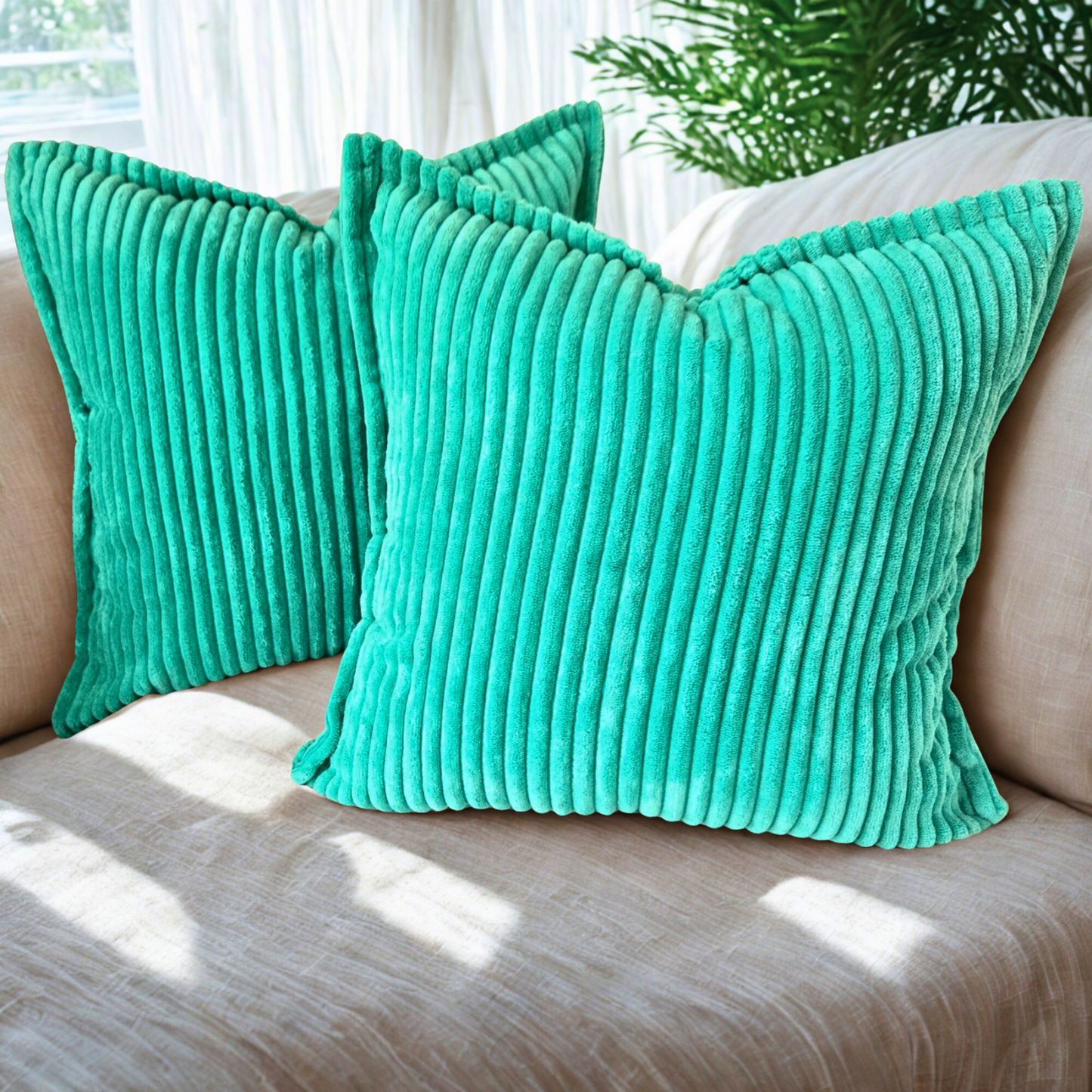 FSJfam Corduroy Throw Pillowcase Set of 2 16x16 Soft Decorative Cushion Covers for Sofa