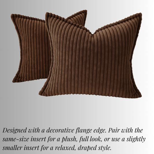 Corduroy Dark Brown Throw Pillow Covers – Set of 2 Pillowcases for Bedroom and Living room Decor