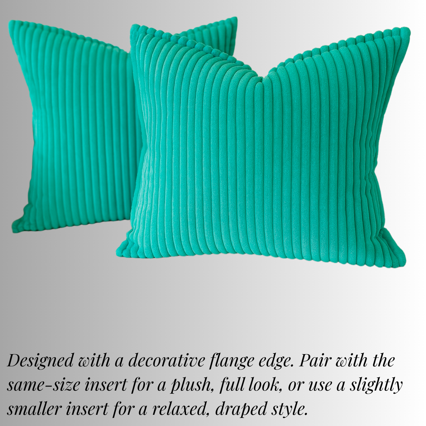 FSJfam Corduroy Throw Pillow Covers Turquoise Set of 2 Strpied Cushion Covers For Sofa Bed Livingroom Decor