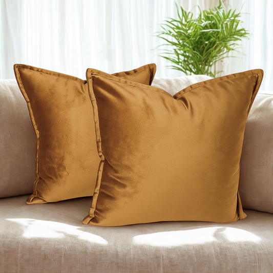 FSJfam Set of 2 Velvet Light Brown Throw Pillow Covers - Pillowcaes for Bedroom and Livingroom Decor