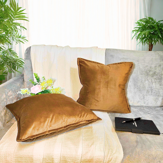 FSJfam Set of 2 Velvet Light Brown Throw Pillow Covers - Pillowcaes for Bedroom and Livingroom Decor