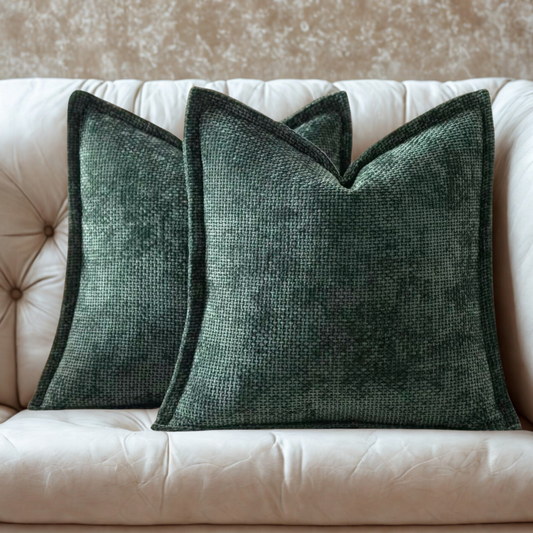 FSJfam Textured Chenille Set of 2 Deep Green Throw Pillow Covers Pillowcases for Livingroom and Bedroom Decor