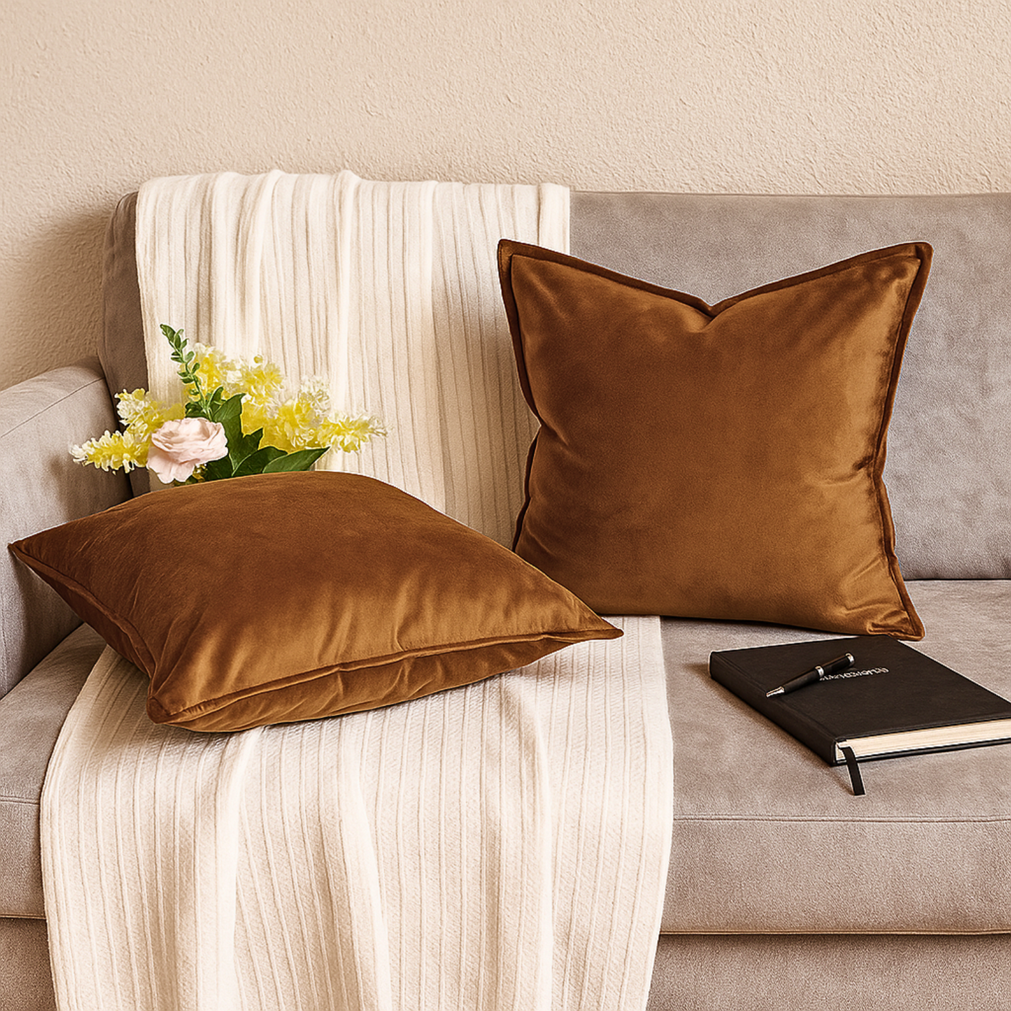 FSJfam Set of 2 Velvet Dark Brown Throw Pillow Covers - Pillowcaes for Bedroom and Livingroom Decor