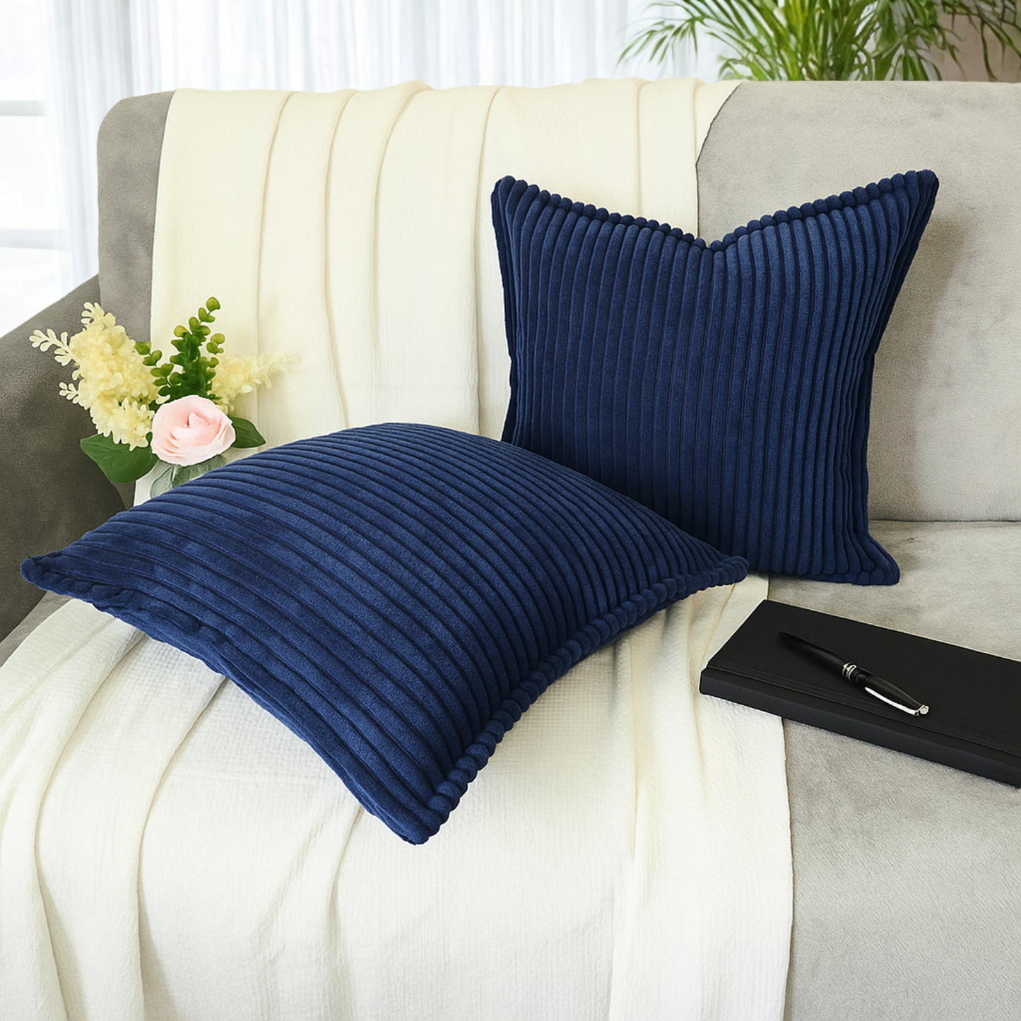 FSJfam Corduroy Throw Pillowcase Set of 2 16x16 Soft Decorative Cushion Covers for Sofa