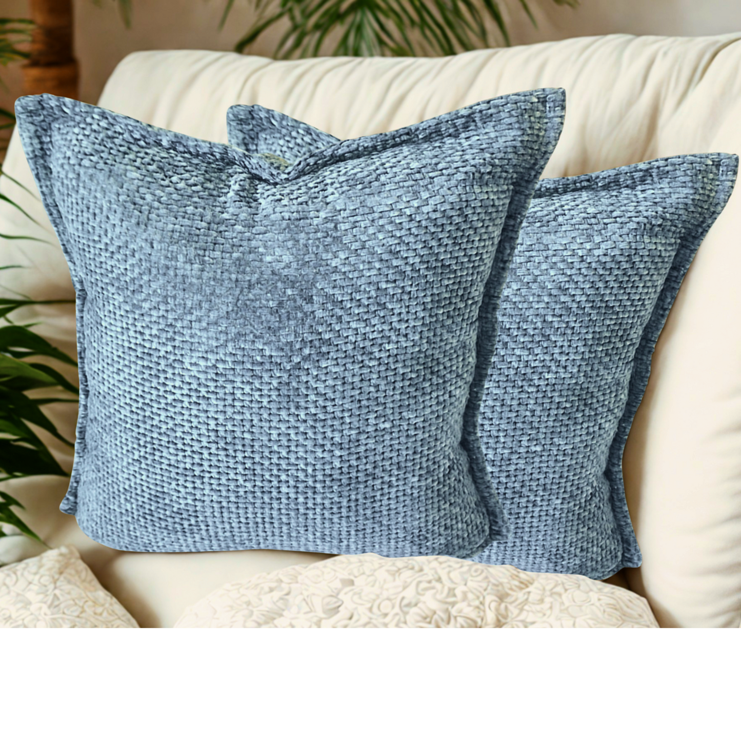 FSJfam Textured Chenille Set of 2 Dusty Blue Throw Pillow Covers