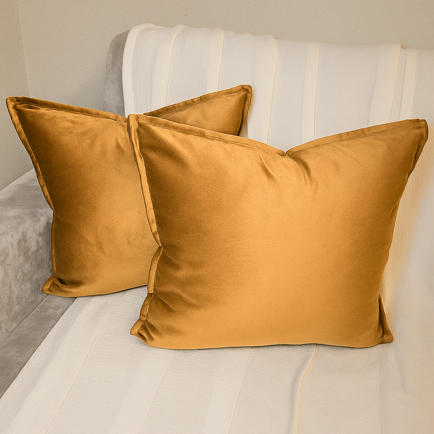 FSJfam Set of 2 Velvet Light Brown Throw Pillow Covers - Pillowcaes for Bedroom and Livingroom Decor