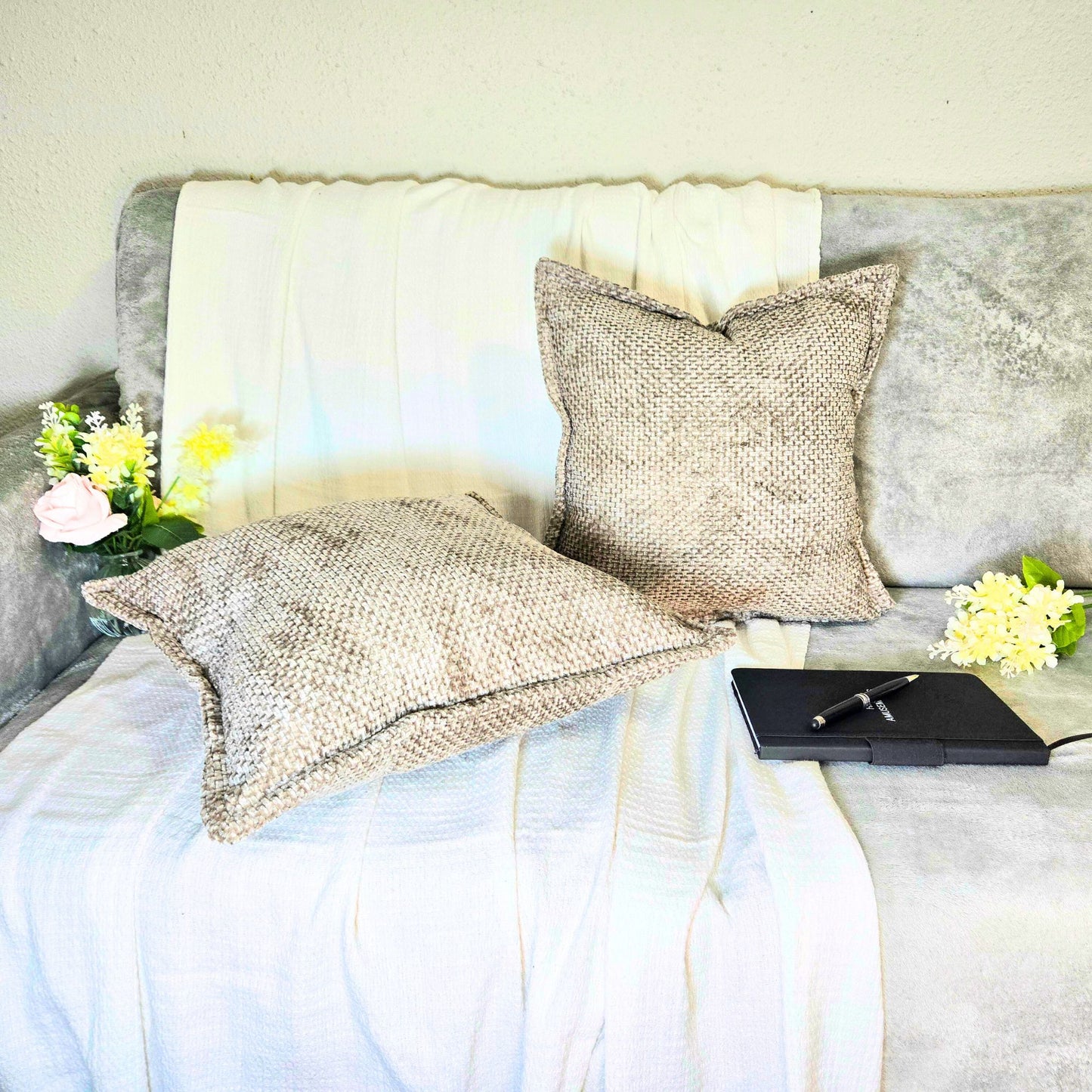 FSJfam Textured Chenille Set of 2 Grayish Brown Throw Pillow Covers Pillowcases for Bedroom and Living room Decor