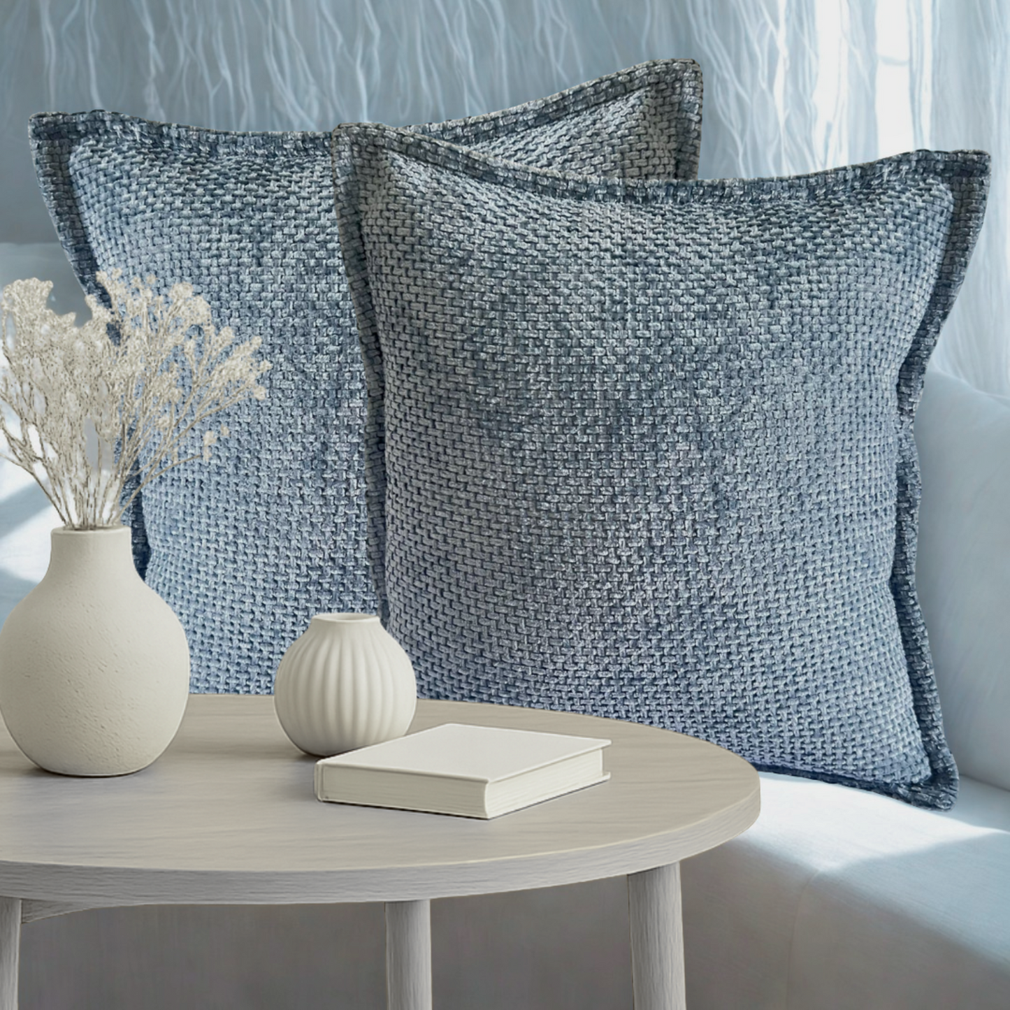 FSJfam Textured Chenille Set of 2 Dusty Blue Throw Pillow Covers