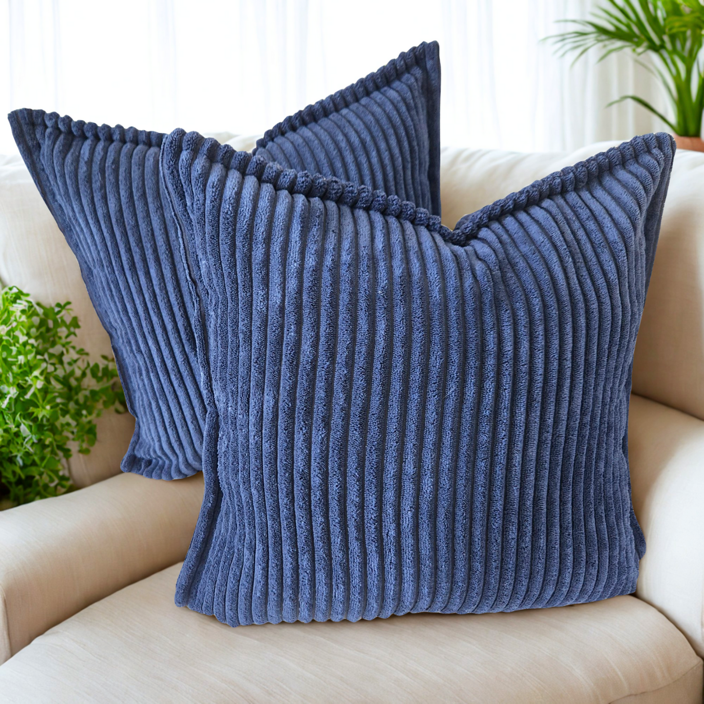 FSJfam Corduroy Throw Pillowcase Set of 2 16x16 Soft Decorative Cushion Covers for Sofa