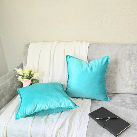 Velvet Light Blue Throw Pillow Covers – Set of 2