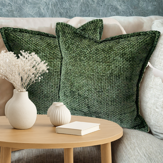 Chenille Green Throw Pillow Covers – Set of 2