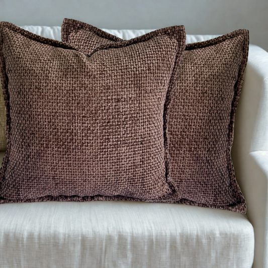 FSJfam Textured Chenille Set of 2 Dark Brown Throw Pillow Covers Pillowcases for Bedroom and Living room Decor