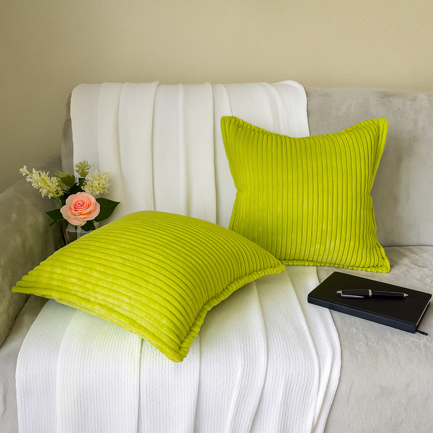 FSJfam Corduroy Throw Pillowcase Set of 2 16x16 Soft Decorative Cushion Covers for Sofa