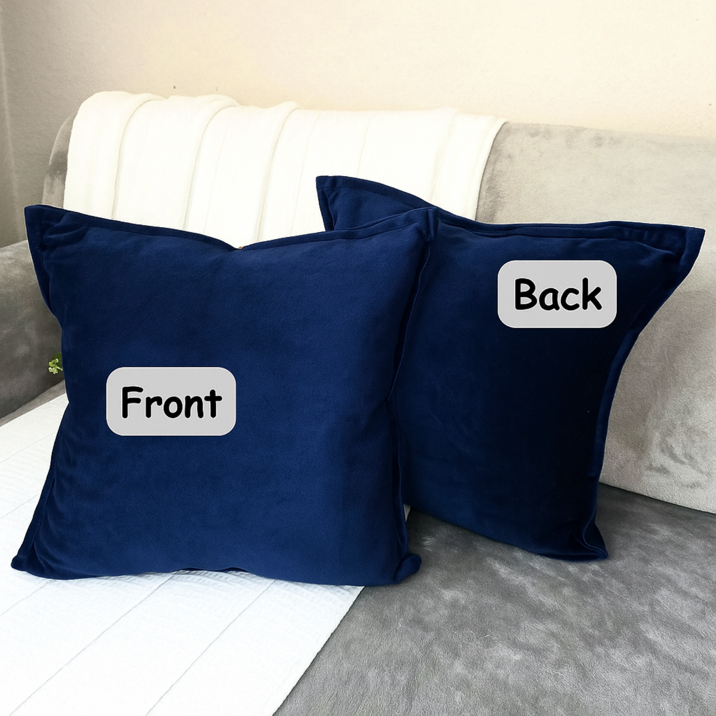 FSJfam Set Of 2 Blue Velvet Throw Pillow Covers – Soft, Modern Home Decor