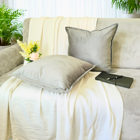 FSJfam Velvet Light Gray Throw Pillow Covers – Set of 2 Pillowcases for Bedroom and Living room Decor