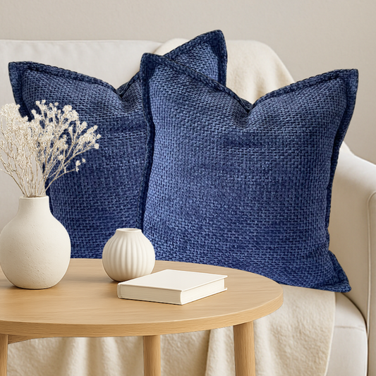 Chenille Navy Blue Throw Pillow Covers – Set of 2