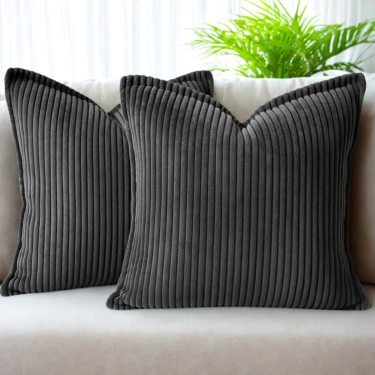 FSJfam Corduroy Throw Pillowcase Set of 2 16x16 Soft Decorative Cushion Covers for Sofa