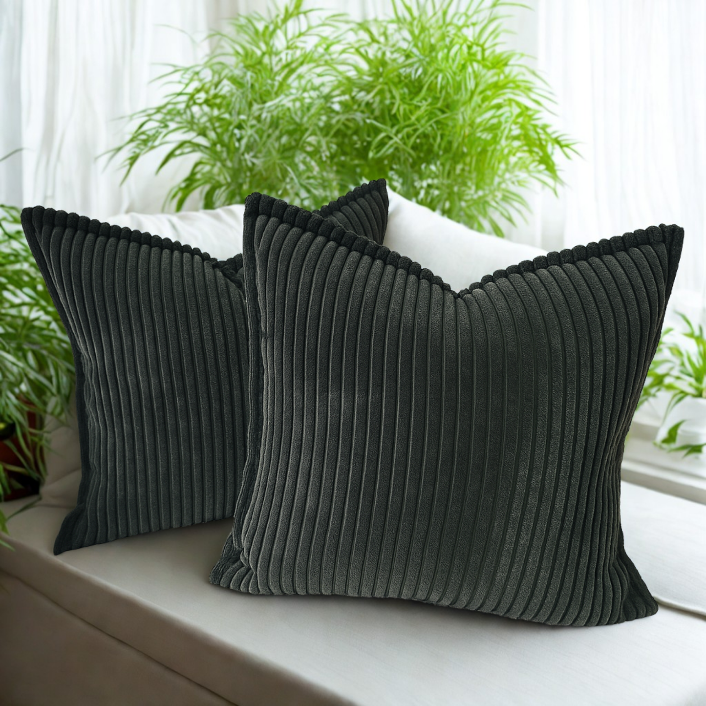 FSJfam Corduroy Throw Pillowcase Set of 2 16x16 Soft Decorative Cushion Covers for Sofa