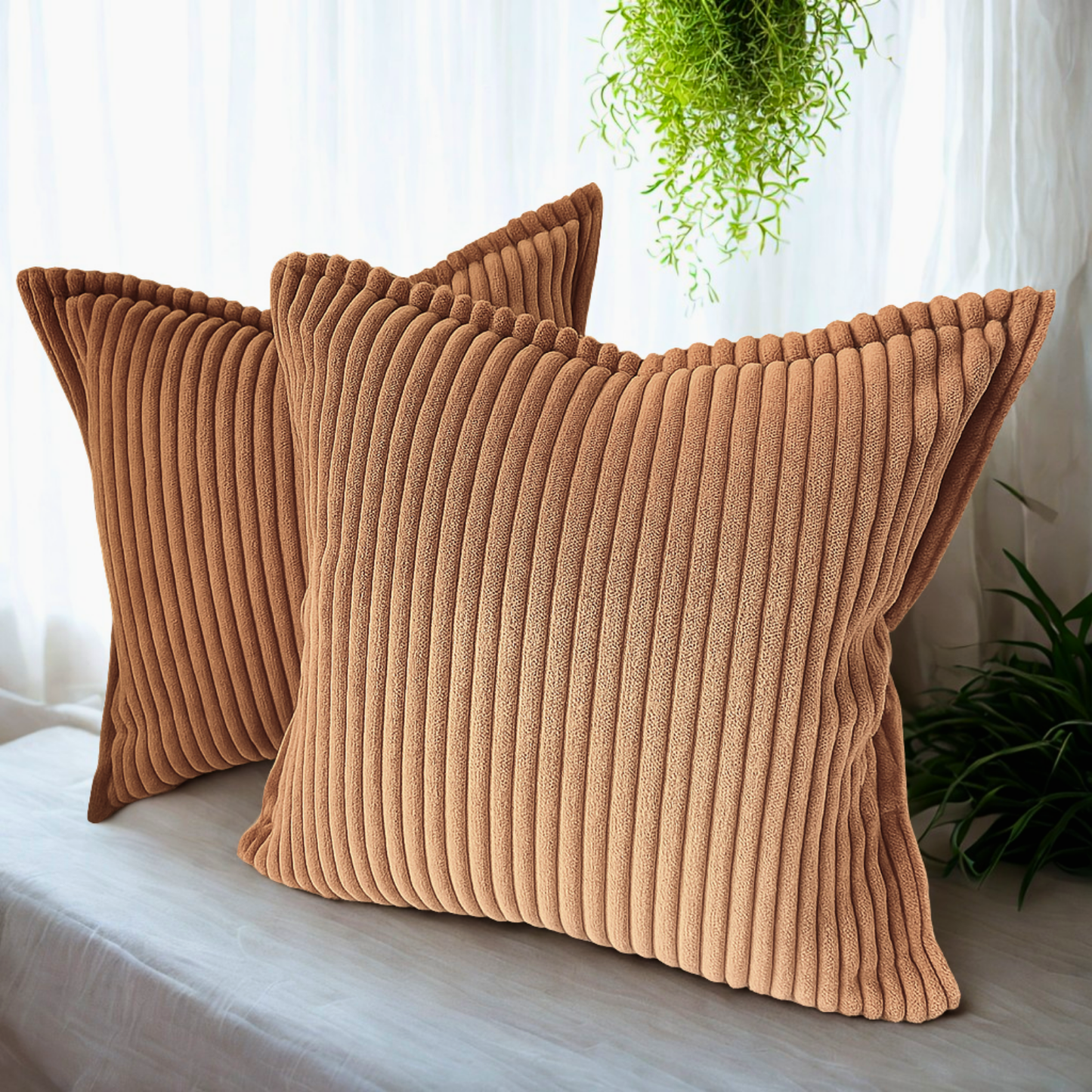 FSJfam Corduroy Throw Pillowcase Set of 2 16x16 Soft Decorative Cushion Covers for Sofa