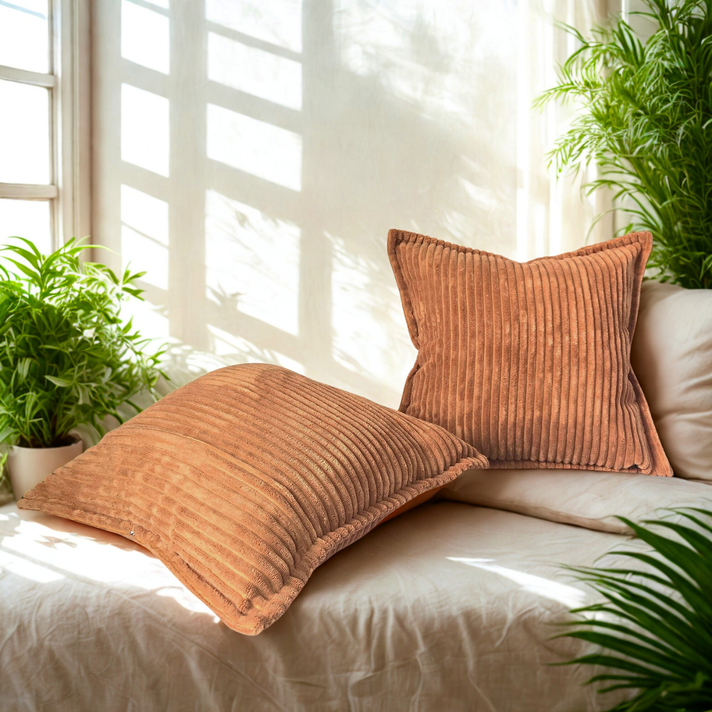 FSJfam Corduroy Throw Pillowcase Set of 2 16x16 Soft Decorative Cushion Covers for Sofa