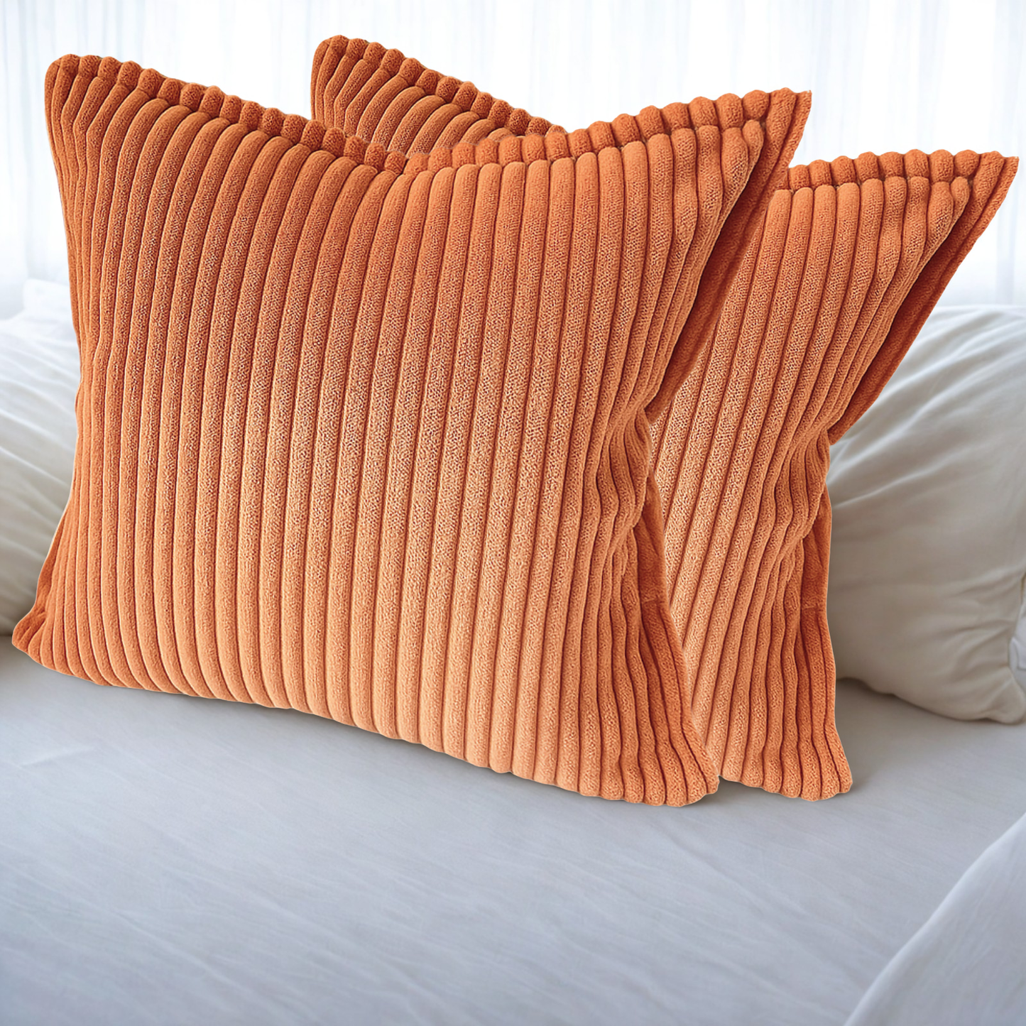 FSJfam Corduroy Throw Pillowcase Set of 2 16x16 Soft Decorative Cushion Covers for Sofa