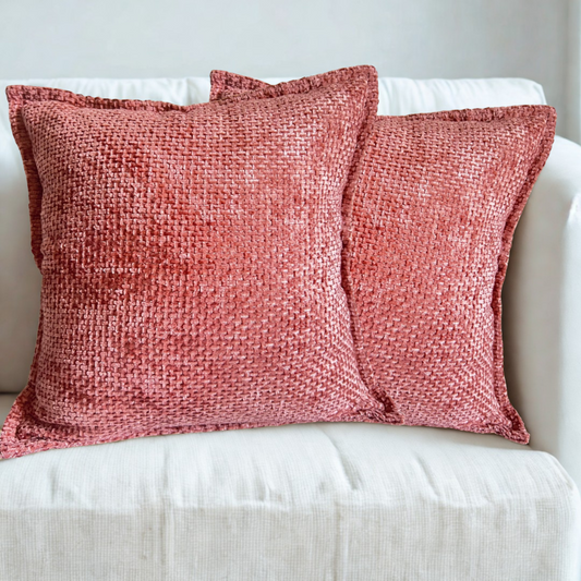 Chenille Blush Orange Throw Pillow Covers – Set of 2