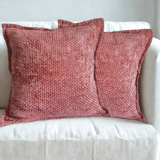 Chenille Blush Orange Throw Pillow Covers – Set of 2 Pillowcases for Bedroom and Living room Decor