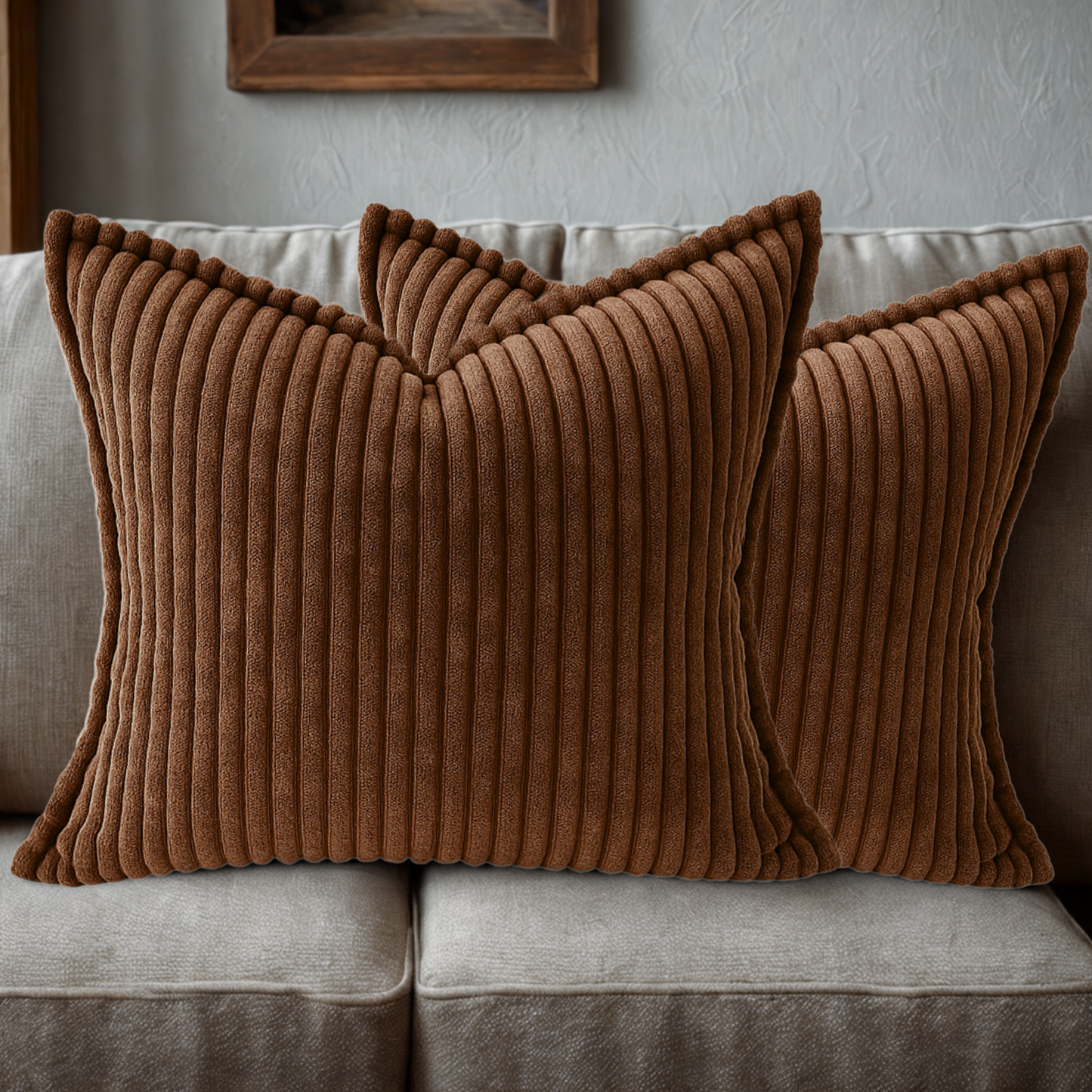 FSJfam Corduroy Throw Pillowcase Set of 2 16x16 Soft Decorative Cushion Covers for Sofa