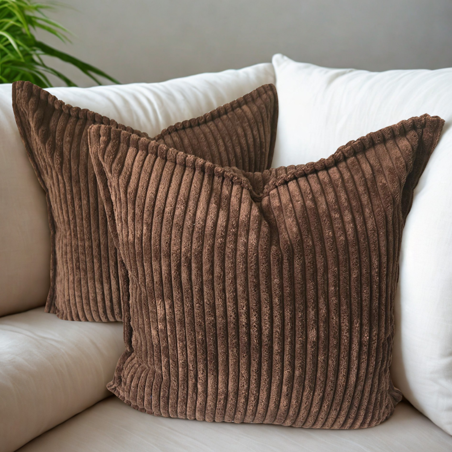FSJfam Corduroy Throw Pillowcase Set of 2 16x16 Soft Decorative Cushion Covers for Sofa