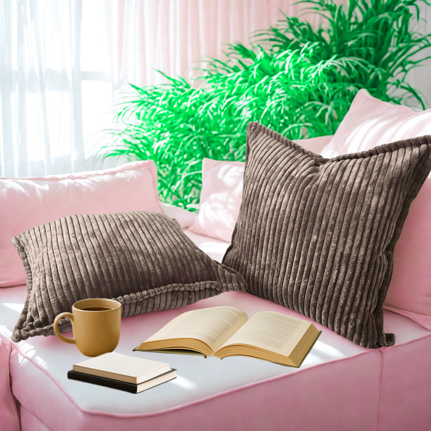 FSJfam Corduroy Throw Pillowcase Set of 2 16x16 Soft Decorative Cushion Covers for Sofa