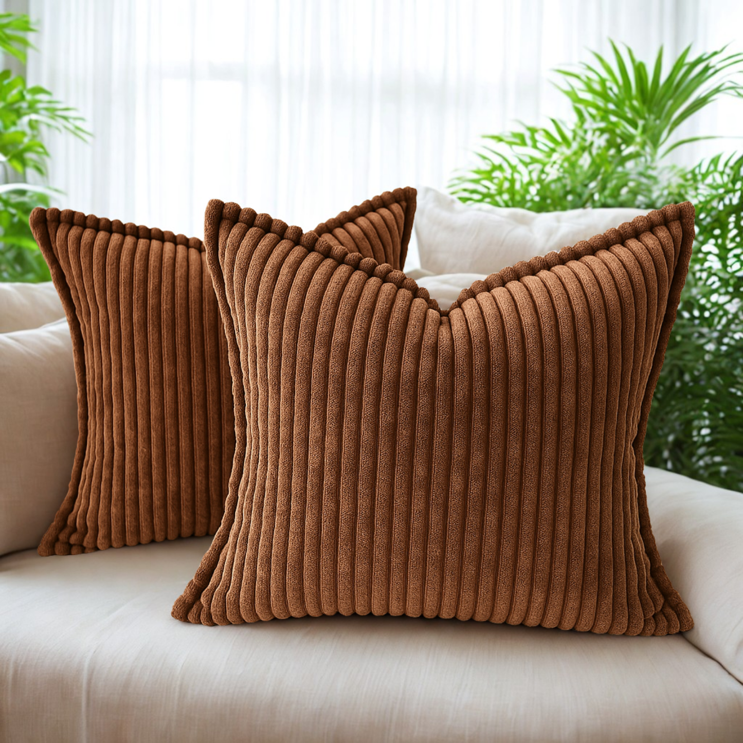 FSJfam Corduroy Throw Pillowcase Set of 2 16x16 Soft Decorative Cushion Covers for Sofa