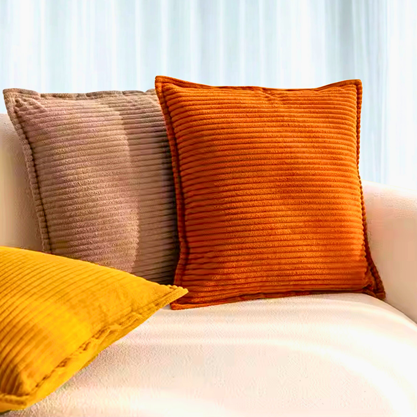 FSJfam Corduroy Throw Pillowcase Set of 2 16x16 Soft Decorative Cushion Covers for Sofa