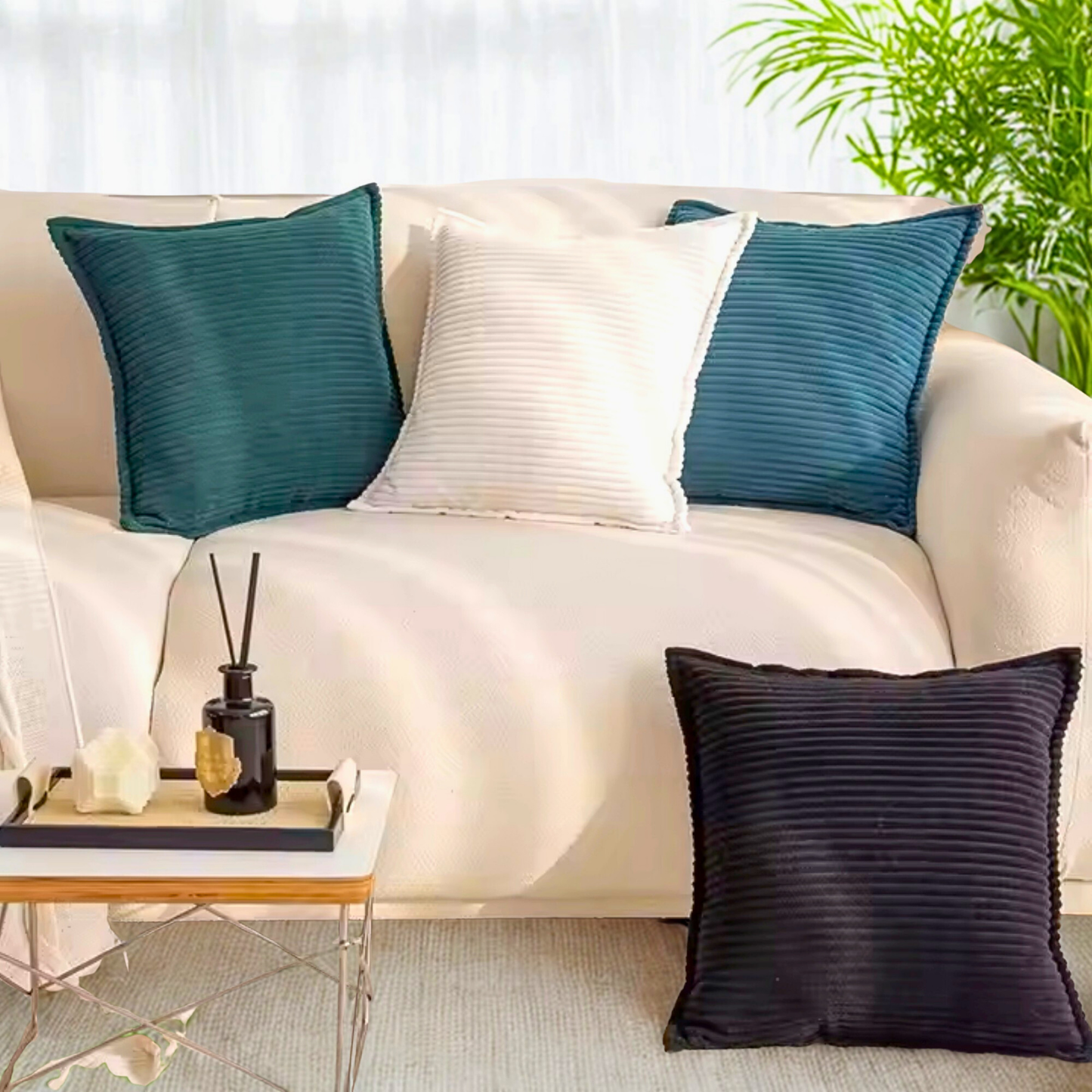 FSJfam Corduroy Throw Pillowcase Set of 2 16x16 Soft Decorative Cushion Covers for Sofa