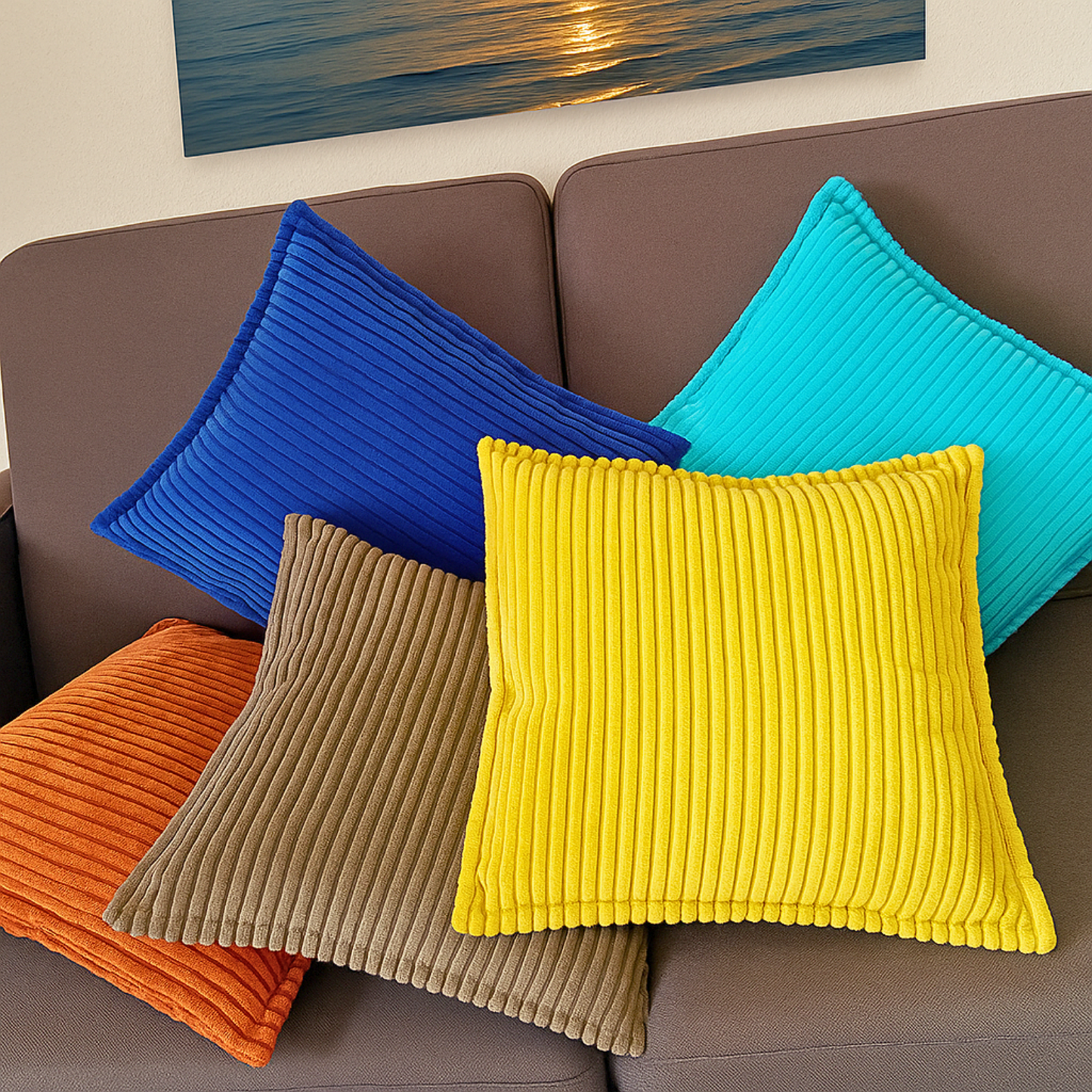 FSJfam Corduroy Throw Pillowcase Set of 2 16x16 Soft Decorative Cushion Covers for Sofa