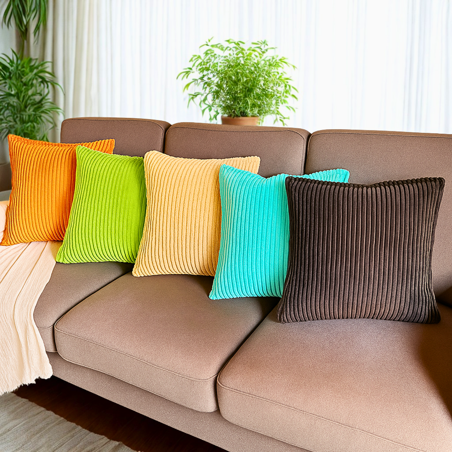FSJfam Corduroy Throw Pillowcase Set of 2 16x16 Soft Decorative Cushion Covers for Sofa
