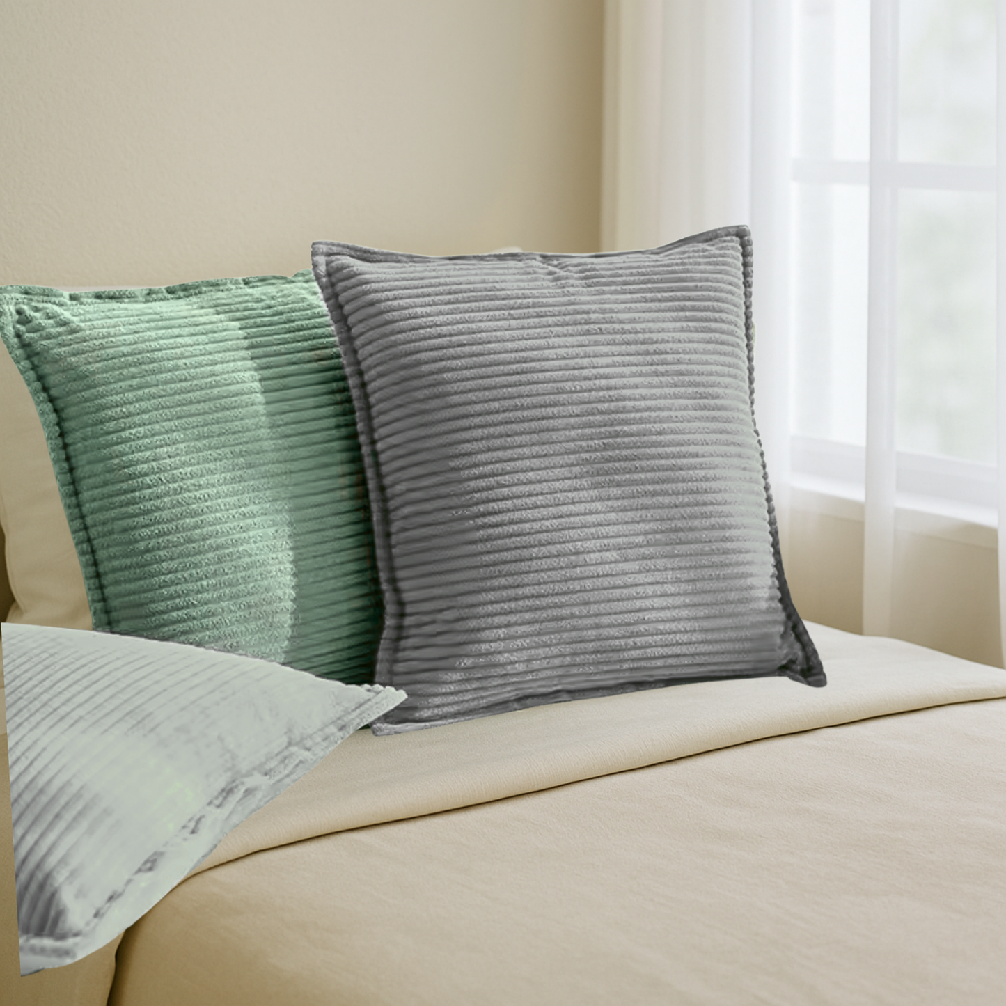 FSJfam Corduroy Throw Pillowcase Set of 2 16x16 Soft Decorative Cushion Covers for Sofa