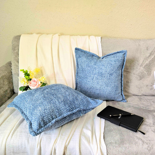 Chenille Light Blue Throw Pillow Covers – Set of 2