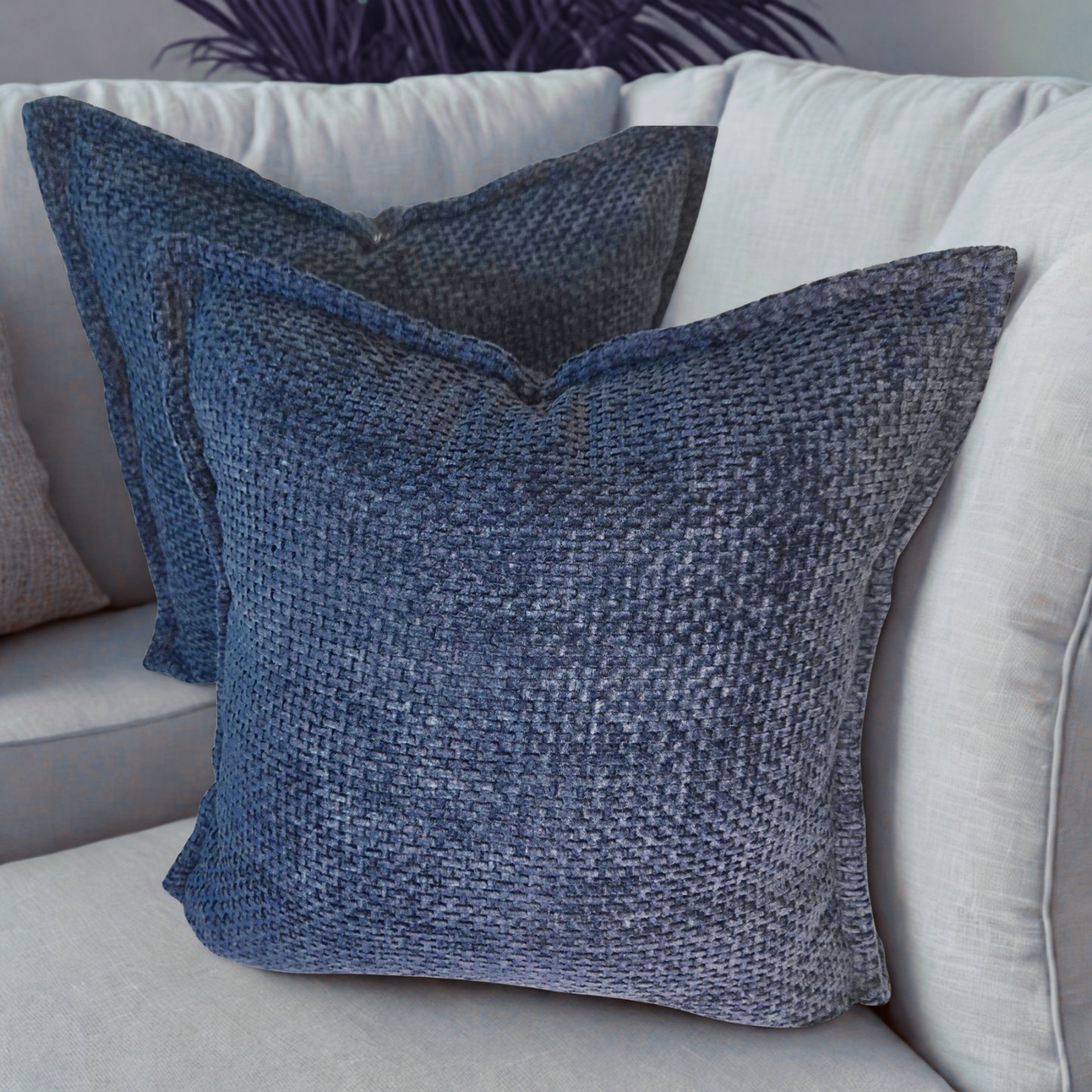 FSJfam Textured Chenille Set of 2 Midnight Blue Throw Pillow Covers Pillowcases for Bedroom and Living room Decor