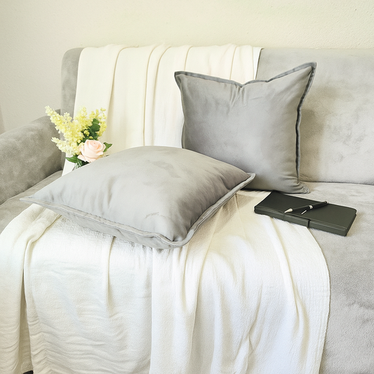 Velvet Light Gray Throw Pillow Covers – Set of 2