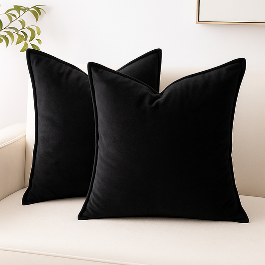 FSJfam Velvet Black Throw Pillow Covers – Set of 2 Pillowcases for Bedroom and Living room Decor