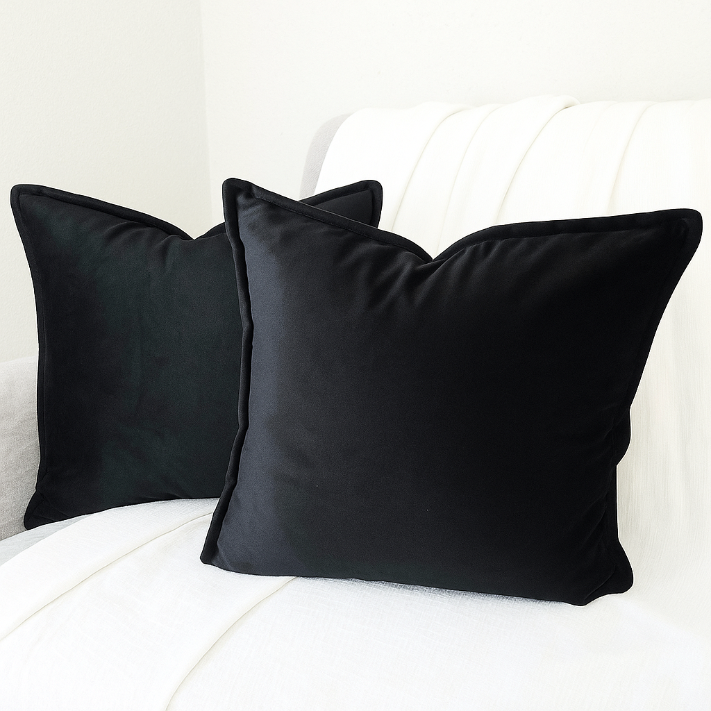 FSJfam Velvet Black Throw Pillow Covers – Set of 2 Pillowcases for Bedroom and Living room Decor