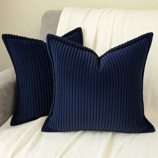 Corduroy Navy Blue Throw Pillow Covers – Set of 2
