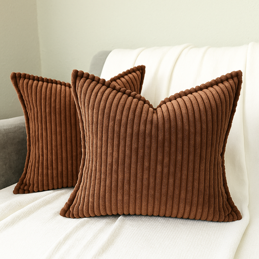 Corduroy Dark Brown Throw Pillow Covers – Set of 2