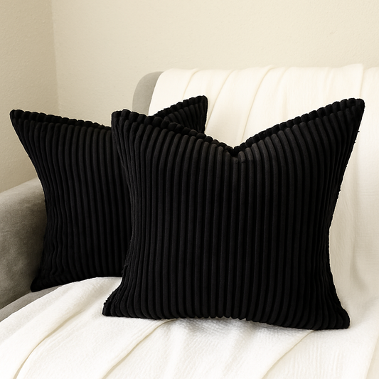 Corduroy Black Throw Pillow Covers – Set of 2